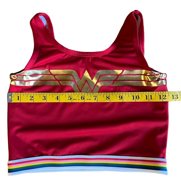 HANNA ANDERSSON x Wonder Woman Swim Top Red Gold Size 10Y Rainbow Striped Band - Picture 5 of 5